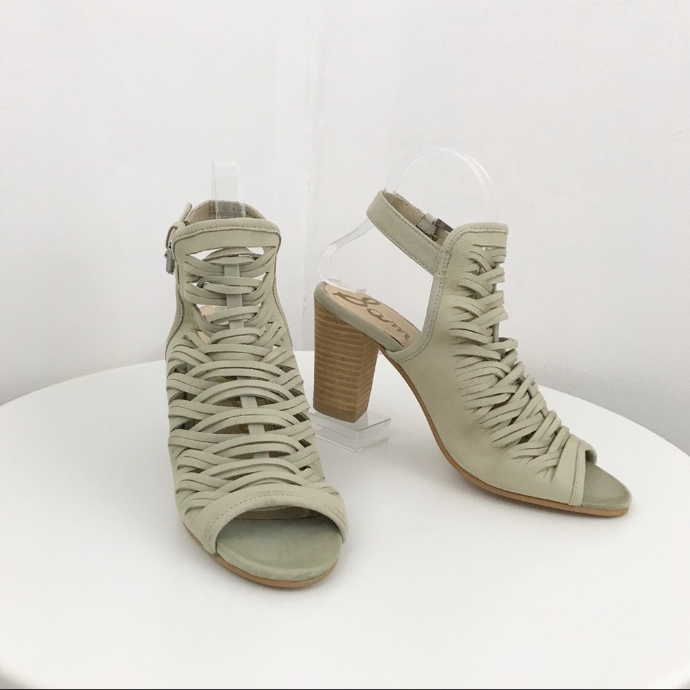 SAM EDELMAN Holly, bone nubuck woven peep toe shoe